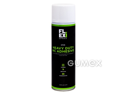 Viacúčelové lepidlo FLEXI GF25, pre vysoké zaťaženie, sprej 500ml, tkaniny, koberce, izolácie, podlahoviny, automobilový priemysel, +70˚C, transparentná